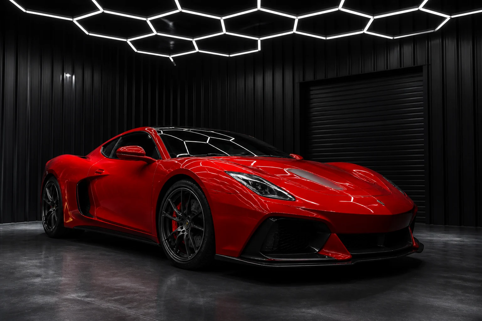 Carro esportivo vermelho com acabamento premium